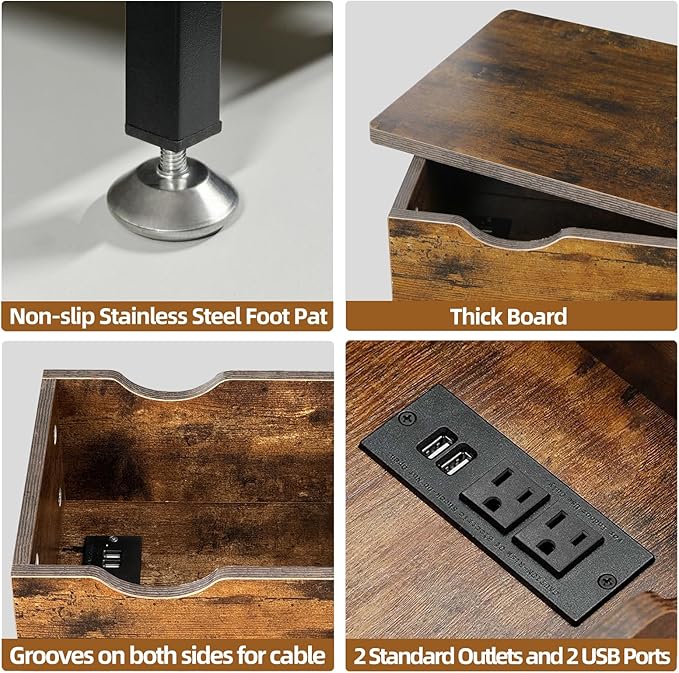 Rotating Top End Table with Charging Station, Side Table with USB Ports and - Image 7