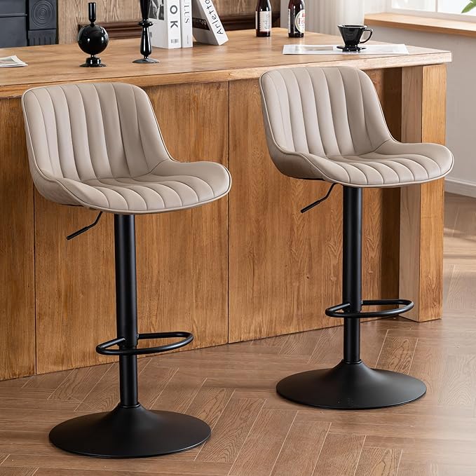 YOUNIKE Khaki White Bar Stools Set of 2 Kitchen Counter Height Barstools by YOUNIKE