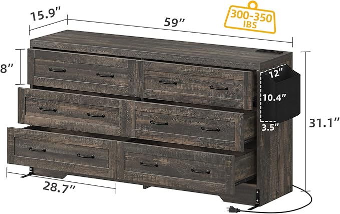 YITAHOME Rustic Oak Drawers TV Stand - Image 2