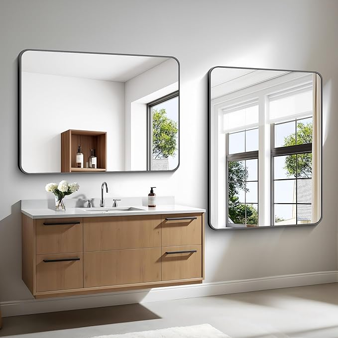 BONEWEI 36x48 inch Bathroom Mirror, Wall Mounted Bathroom Frame Vanity Mirror - Image 4