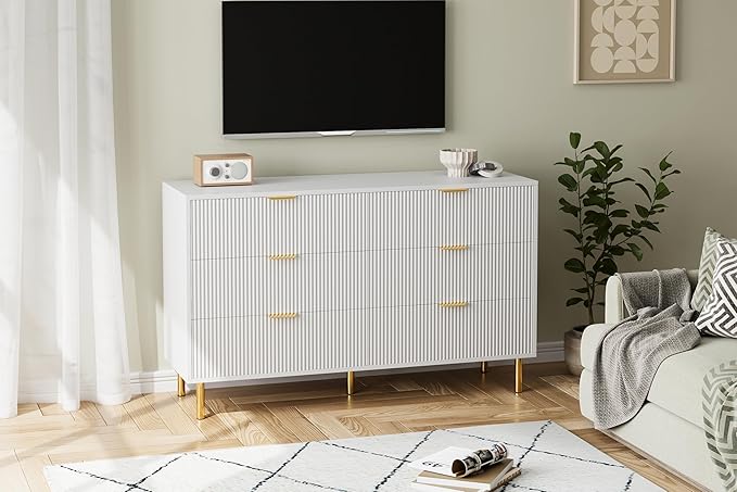 GarveeHome White Dresser, Modern 6 Drawer Dresser - Image 6