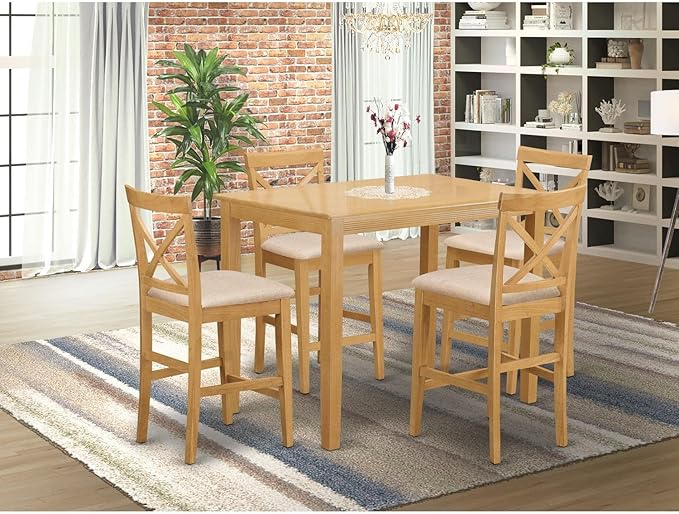 East West Furniture YAPB5-OAK-C 5 Piece Kitchen Counter Height Dining Table Set - Image 6