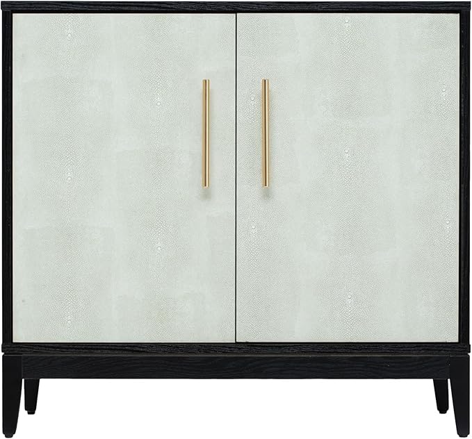 Sango Shagreen 2-Door Cabinet, Elegant Black Faux Shagreen Storage Cabinet by Sango