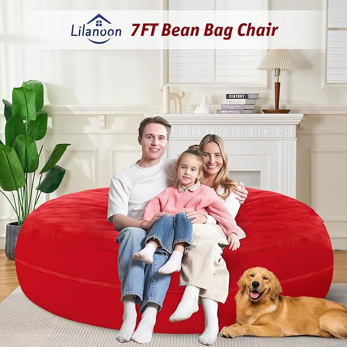 7FT Bean Bag Chair with Ultra Soft Velvet Cover Bean Bag Sofa with Memory Foam - Image 2