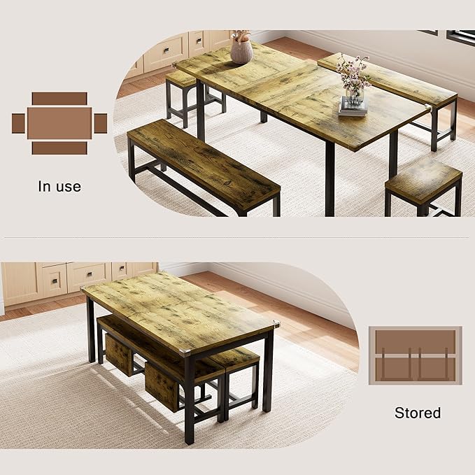 5 Piece Dining Table Set for 4-6, Farmhouse Dining Room Table for Small Space - Image 2