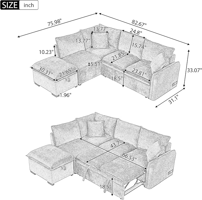 Ball & Cast 82.67" L-Shaped Sectional Pull Out Sofa - Image 2