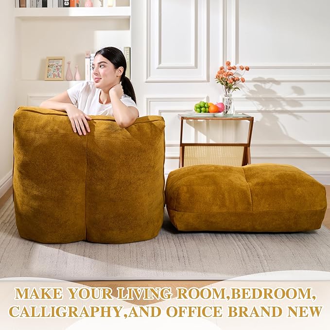Bean Bag Chair with Ottoman, Comfy Bean Bag Sofa with Memory Foam, Lazy BeanBag - Image 5