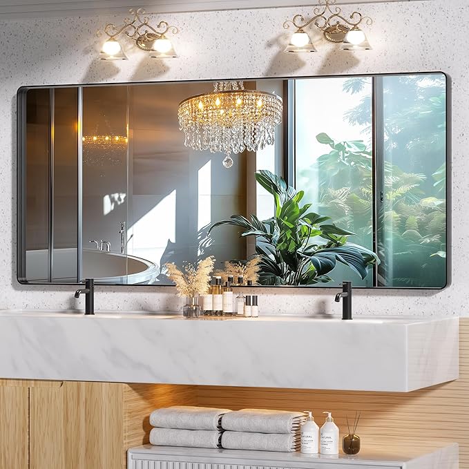 Hasipu Black Bathroom Mirror for Wall, 72 x 32 Inch Metal Framed Bathroom by Whatssuitableisthebest