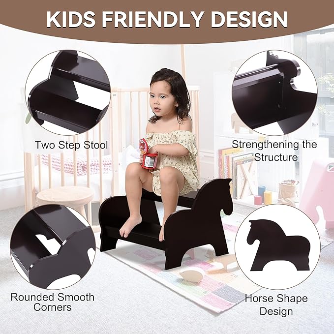 Wood Step Stools for Kids, Child Two Step Stool of Horse Shape, Toddler Step - Image 3