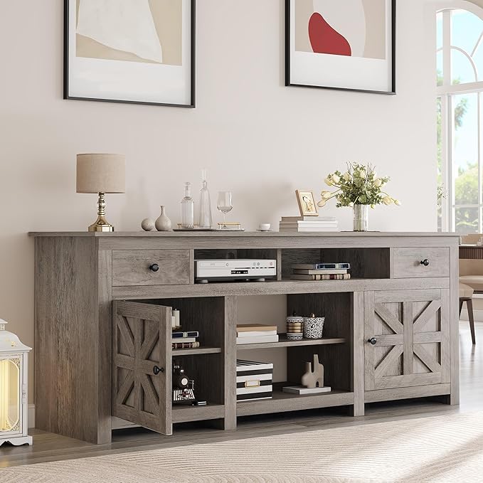 YITAHOME TV Stand for 75/80 Inch TV, Farmhouse Entertainment Center - Image 2
