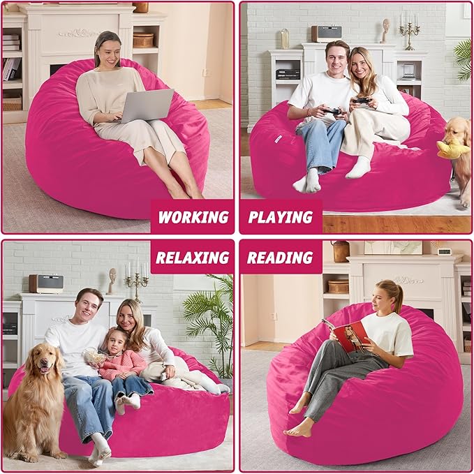 5FT Bean Bag Chair with Ultra Soft Velvet Cover Bean Bag Sofa with Memory Foam - Image 6