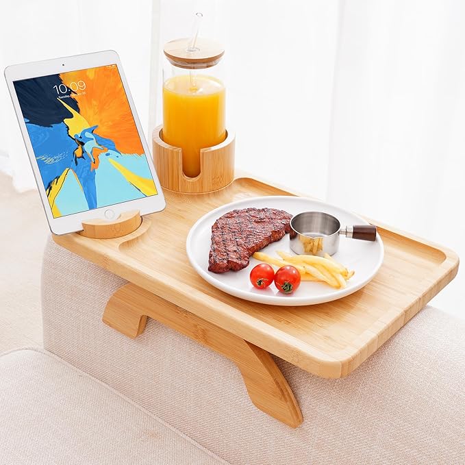 Nnewvante Couch Table on Arm, 3 in 1 Large 15.36"x9.85" Bamboo Couch Cup Holder - Image 4