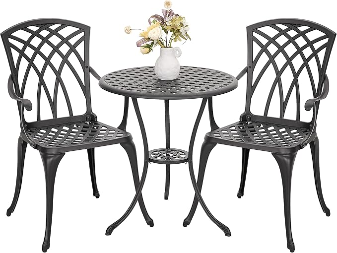 NUU GARDEN Bistro Set 3 Piece Outdoor All Weather Cast Aluminum Patio Bistro by NUUGARDENCORPORATION