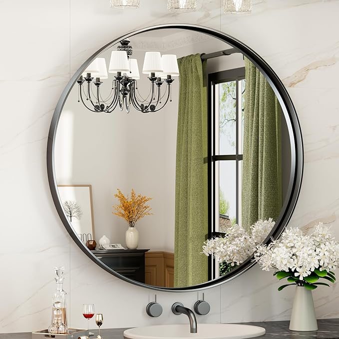 TokeShimi Black Round Mirror 30 Inch Black Circle Wall Mirror Non-Rusting by RefinedBathroomAccessories