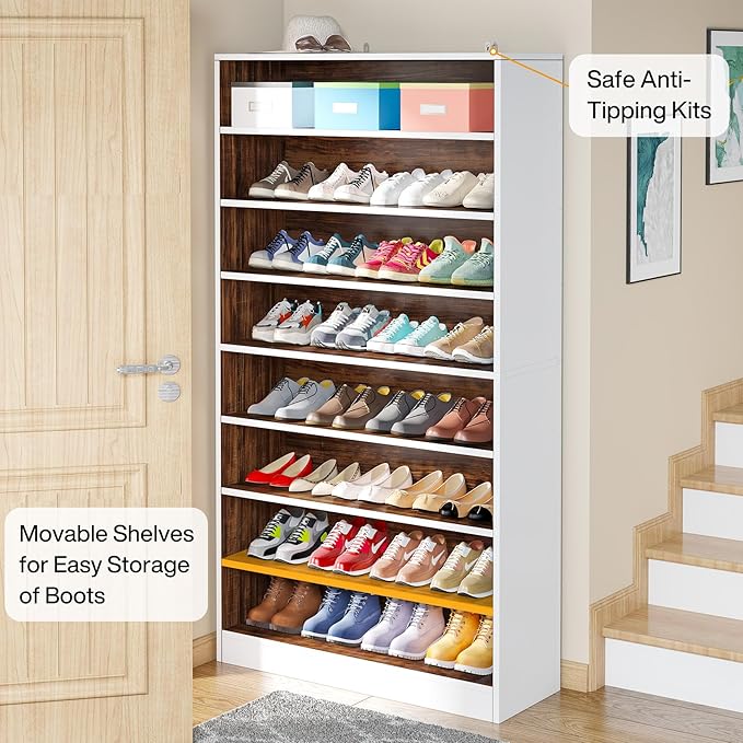 Tribesigns Tall Shoe Cabinet, 9 Tiers 40-45 Pairs Heavy Duty Wood Freestanding - Image 4