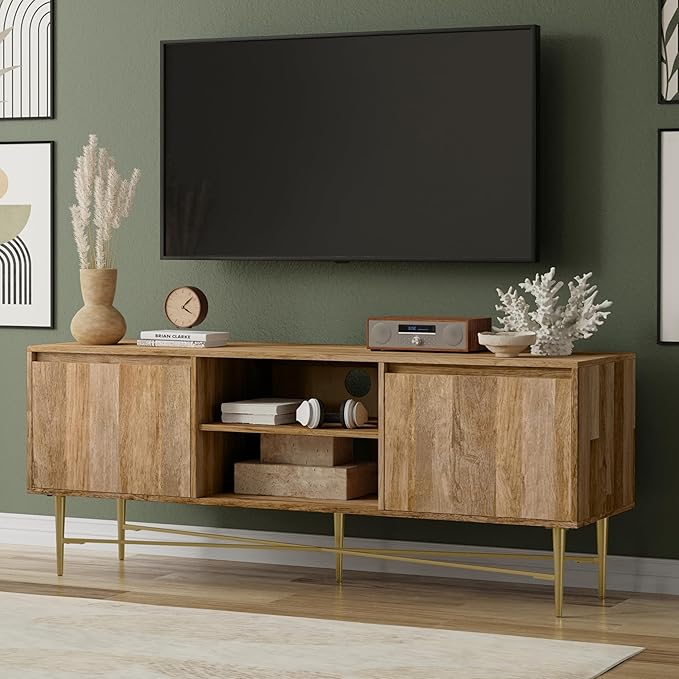 SIMPLIHOME Fallon SOLID MANGO WOOD 60 inch Wide Contemporary TV Media Stand in - Image 2