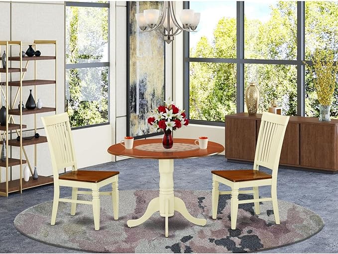 East West Furniture DLWE3-BMK-W 3 Piece Dining Set Contains a Round Dining Room - Image 7