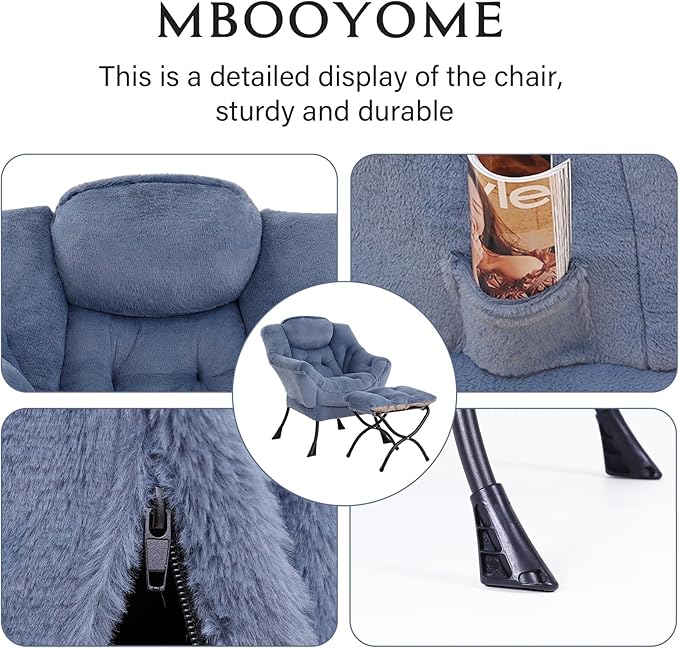 Lazy Chair with Folding Ottoman, Modern Accent Lounge Armchair with Armrests - Image 4