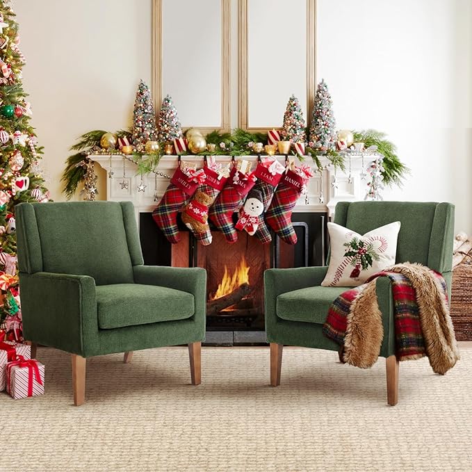 COLAMY Modern Wingback Living Room Chair Set of 2, Upholstered Fabric Accent by COLAMYINC