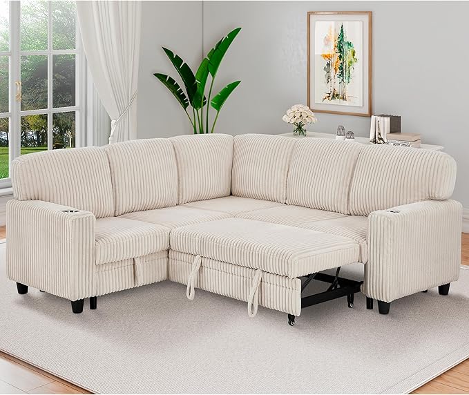 Ball & Cast Modular Sectional Sleeper Sofa Bed, L-Shaped Couch W/Pull Out Bed by BallCast