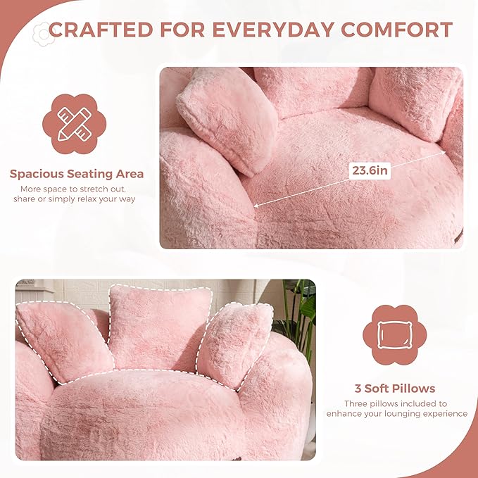 MAXYOYO Bean Bag Chair with 3 Pillows, Oversized Floral Shaped Bean Bag Sofa - Image 5