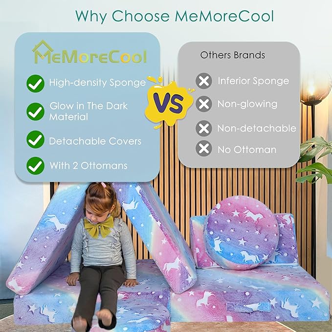 MeMoreCool Modular Glow Sofa for Kids, 8-Piece Convertible Foam Couch Play Set - Image 4