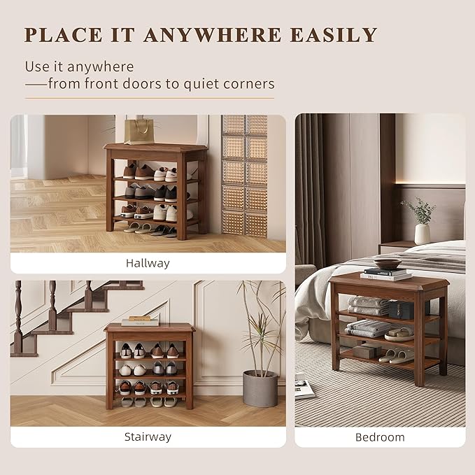 Shoe Rack for Front Door Entrance, Solid Wood Shoe Bench for Closet, Holds Up - Image 5