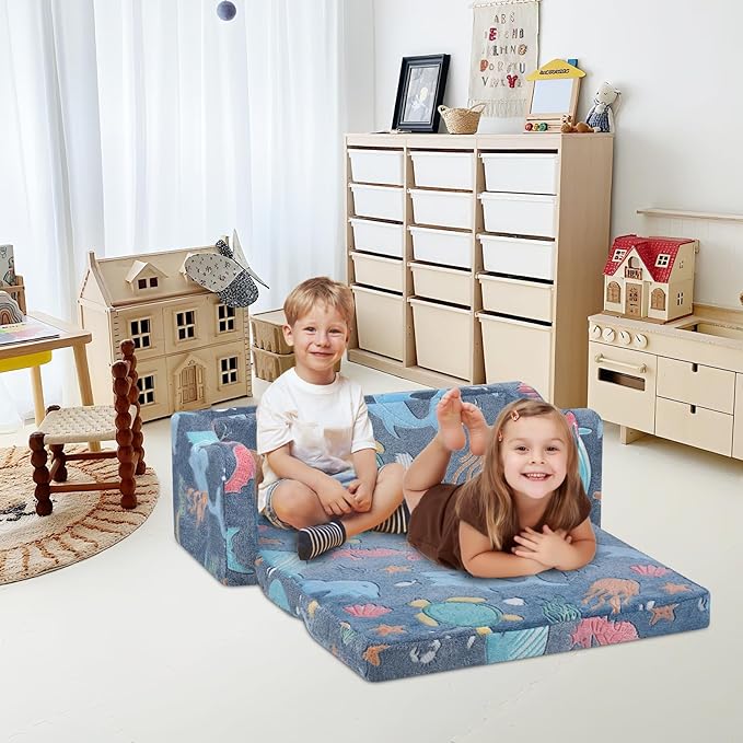 Kids Couch Extra Large, Glow in The Dark 2-in-1 Folding Kids Sofa Bed - Image 4