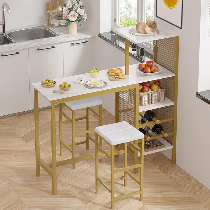 VECELO Bar Table and Chairs Set by VECELO