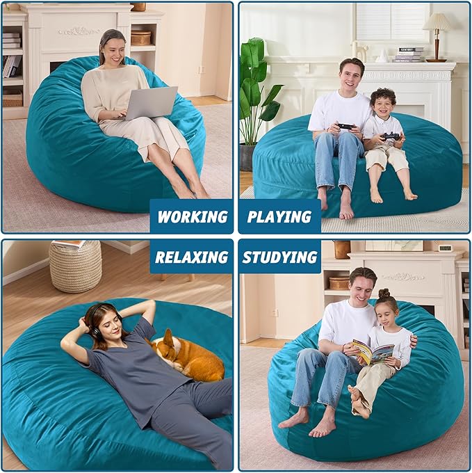 7FT Bean Bag Chair with Ultra Soft Velvet Cover Bean Bag Sofa with Memory Foam - Image 6