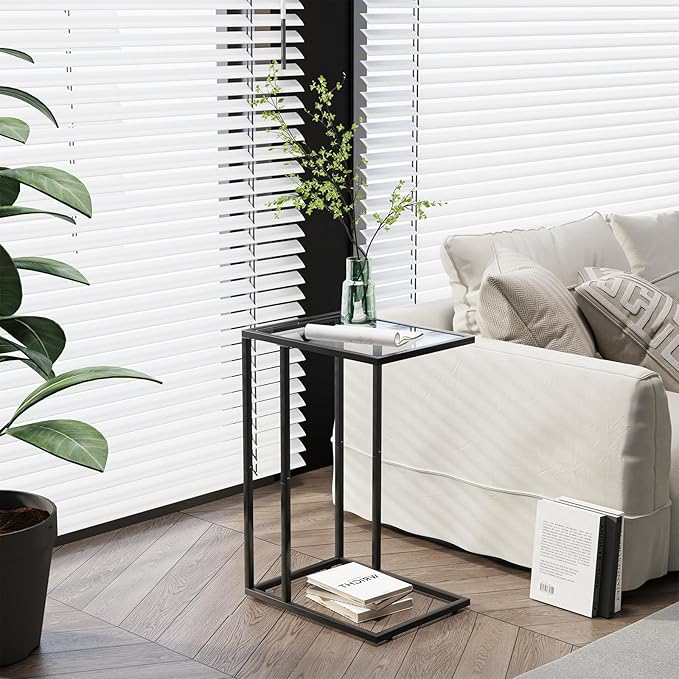 Easy Paws C Shaped End Table Set of 2, Tempered Glass Snack Side Table - Image 6