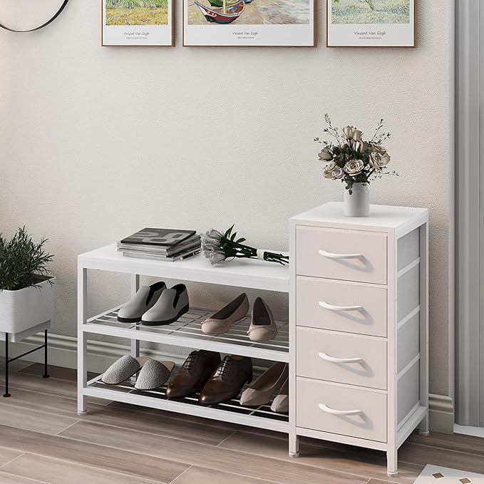 EXOTICA 3-Tier Shoe Storage Bench White Entryway Shoe Rack by EXOTICA