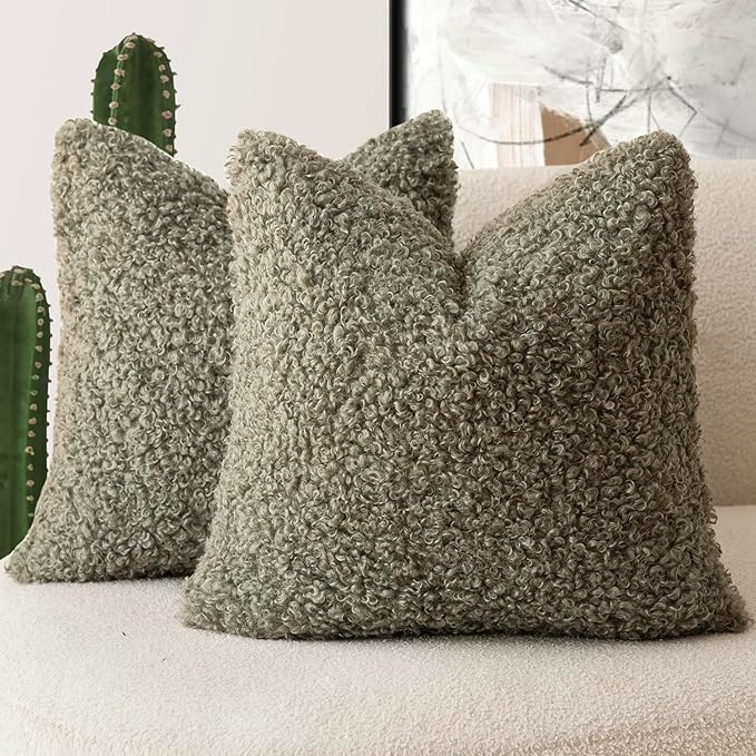 Foindtower 2 Pieces 20x20 Inch Sage Green, Faux Fur Throw Pillow Cover Accent by Foindtower