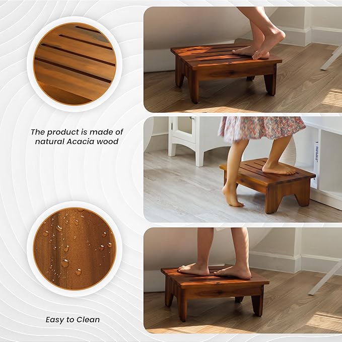 Holana 6.5" Wooden Step Stool for Adults- 500 Lbs One Step Stools for High Bed - Image 3