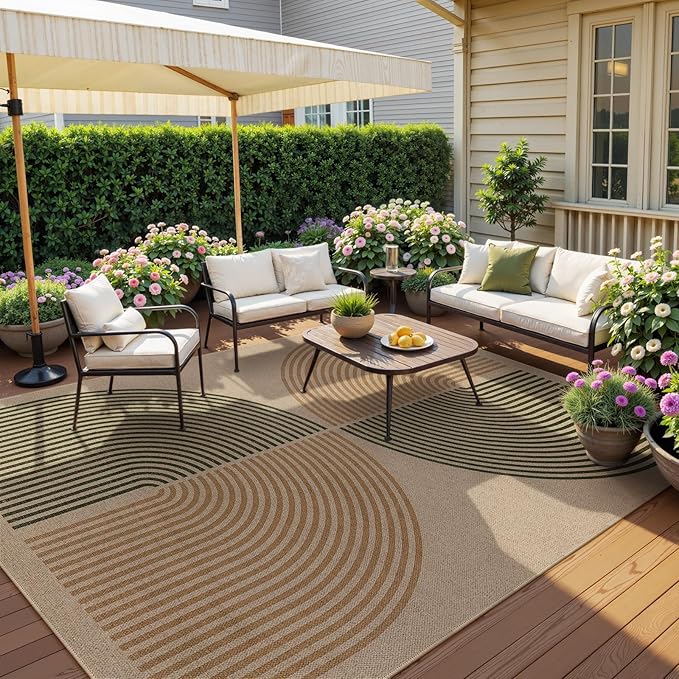 Lahome Modern Rainbow Easy Jute Rug, 8x10 Living Room Rug Indoor Outdoor Patio - Image 2