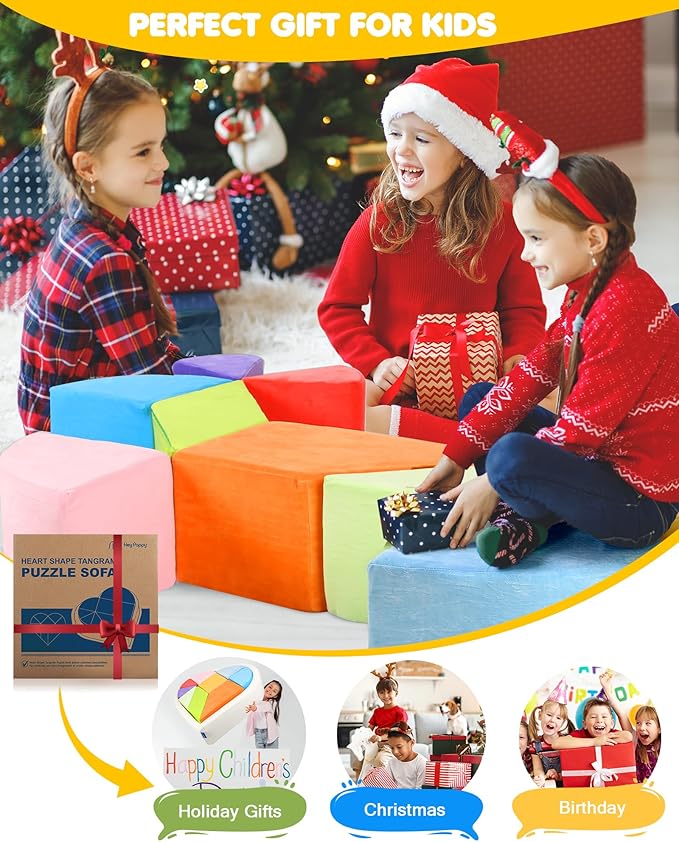 Kids Play Couch, 2-in-1 Heart-Shape Kids Plays Sofa - Image 9