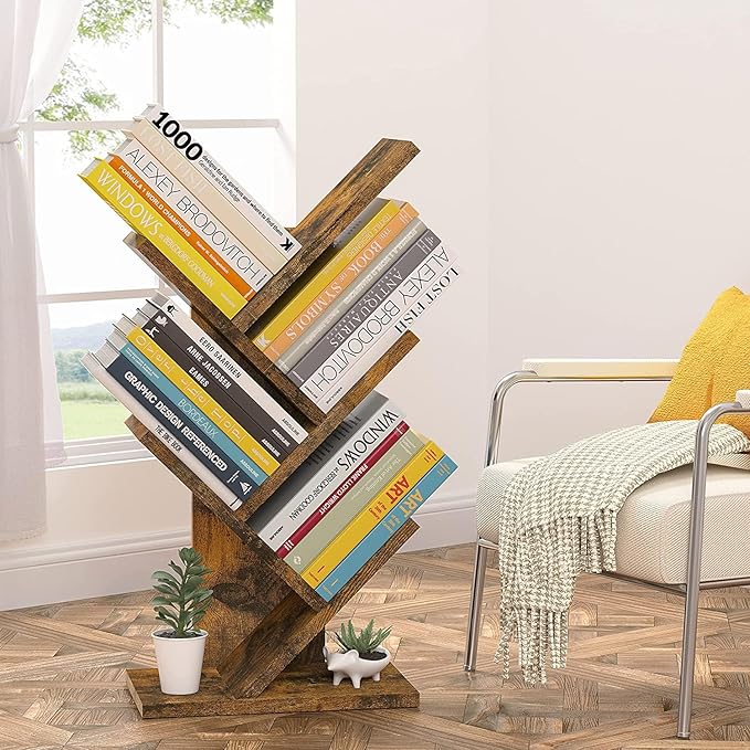 Hoctieon 4 Tier Tree Bookshelf, 4 Shelf Bookcase, Modern Book Storage, Free - Image 4