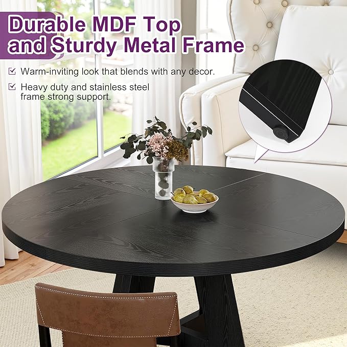 Round Dining Table for 4, Farmhouse Table for Dining Room, Living Room - Image 4