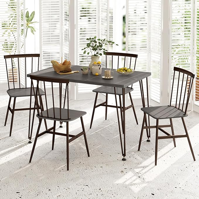 Tangkula Dining Table Set for 4, Kitchen Table and Chairs Set of 4 w/Metal Frame - Image 2