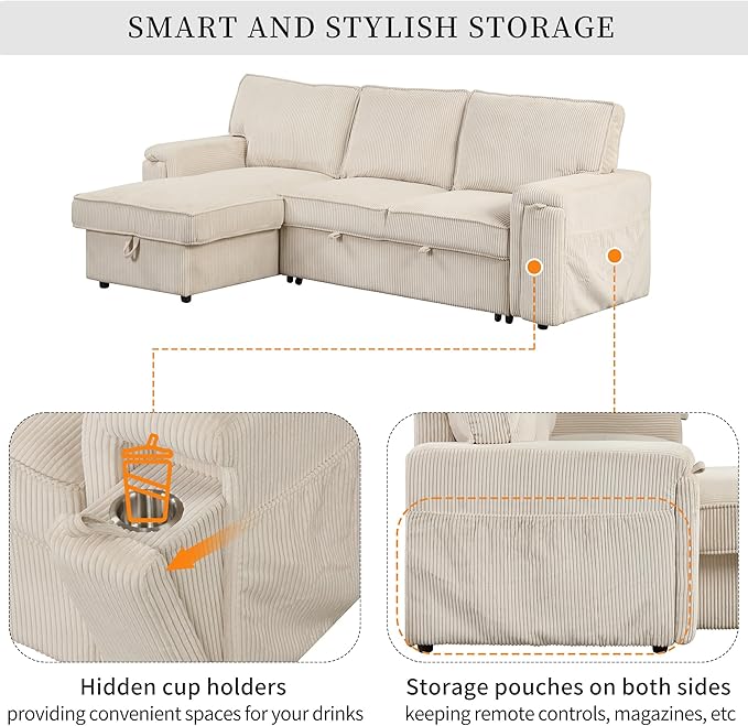 96.1 Inch L-Shaped Convertible Sectional Sleeper Sofa - Image 5