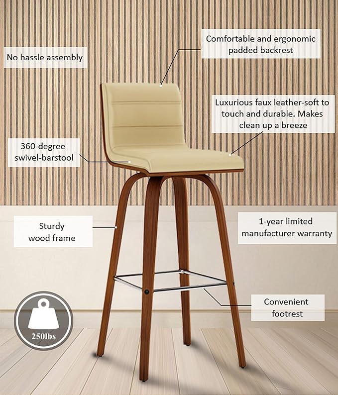 Vienna 30" Swivel Bar Stool in Walnut Wood Finish - Image 16