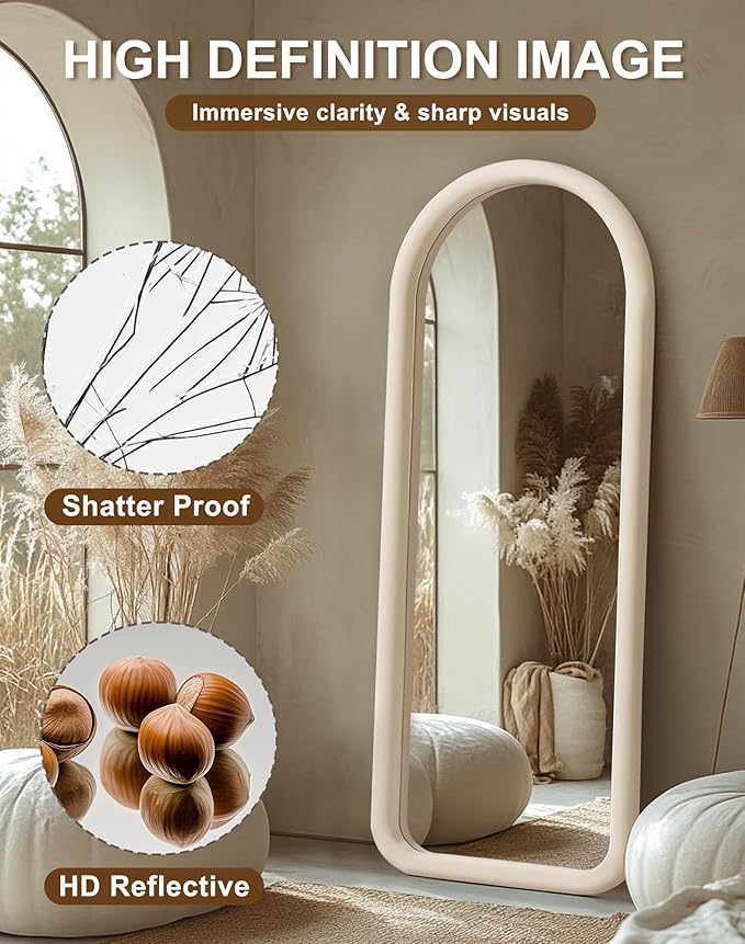 Delma Arched Full Length Mirror, Free Standing Floor Velvet Frame Mirror - Image 3
