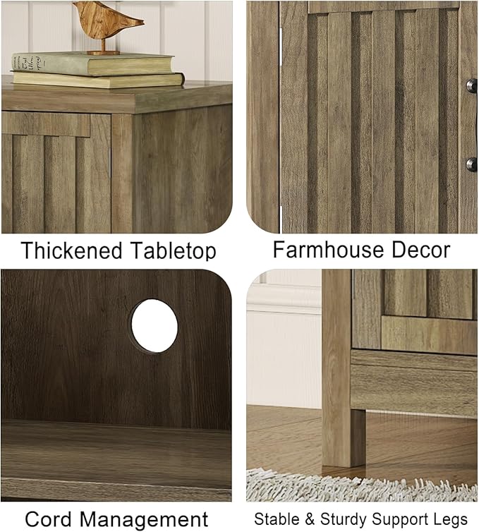 ChooChoo Farmhouse TV Stand, Wood Fluted Door Entertainment Center - Image 5