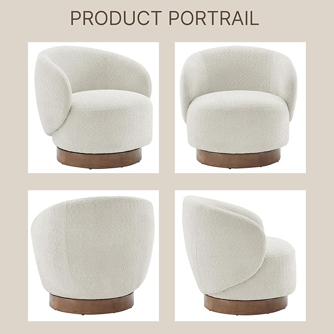 Swivel Accent Chair Round Barrel Armchair Upholstered Performance Fabric - Image 7