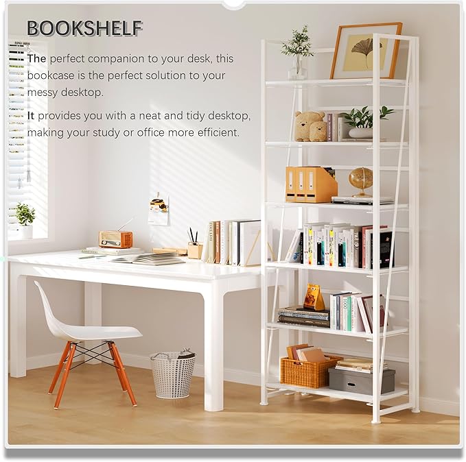 4NM No Assembly Folding Bookshelf, 6-Shelf 74" H Collapsible Foldable Bookcase - Image 3