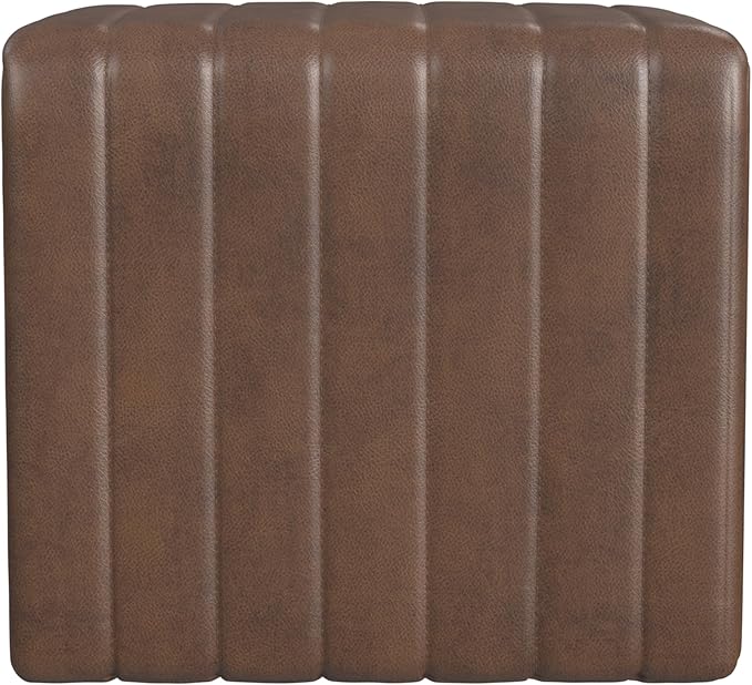 HomePop Modern Channel Tufted Faux Leather Ottoman Home Décor|Ottoman - Image 5