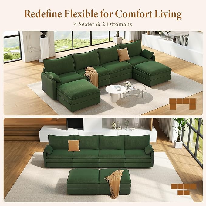 Vesgantti 142" U Shaped Sectional Couch, Comfy Cloud Modular Sectional Sofa - Image 7