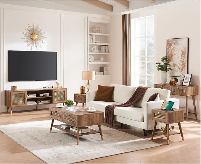 Boho Style Living Room Side Table, Wood End Table - Image 6