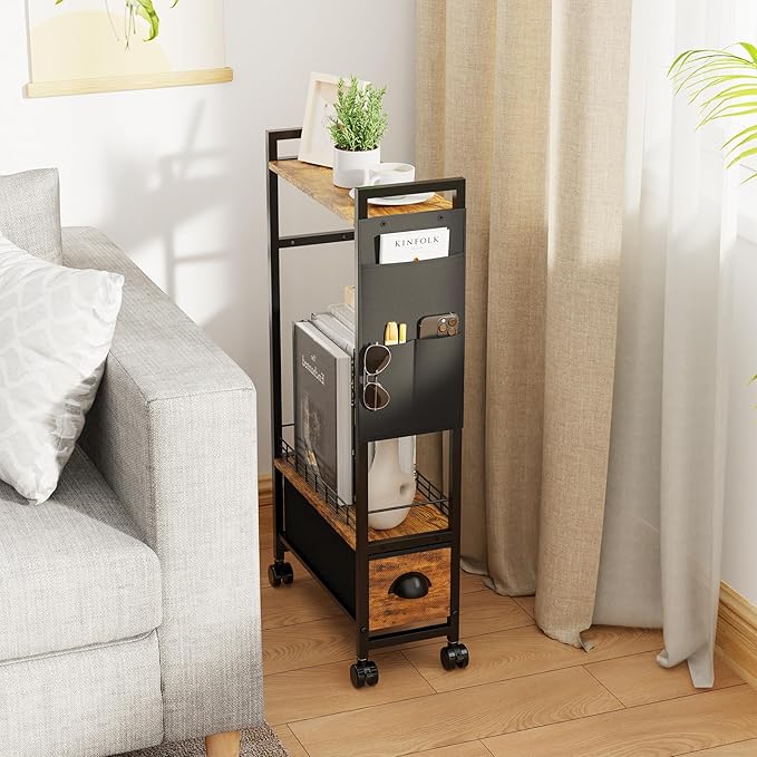 Narrow Side Tables with Drawer for Small Spaces, Small End Table Slim - Image 2