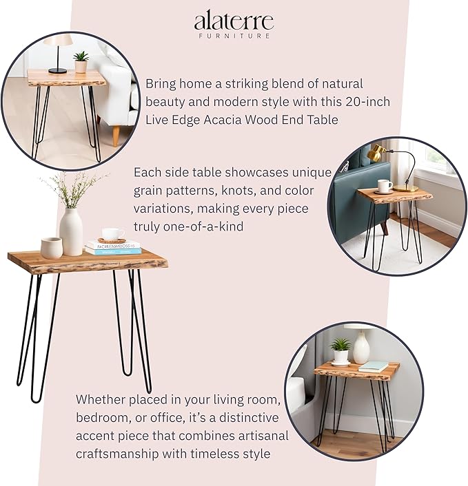 Alaterre Furniture Natural Live Edge End Table - Image 4